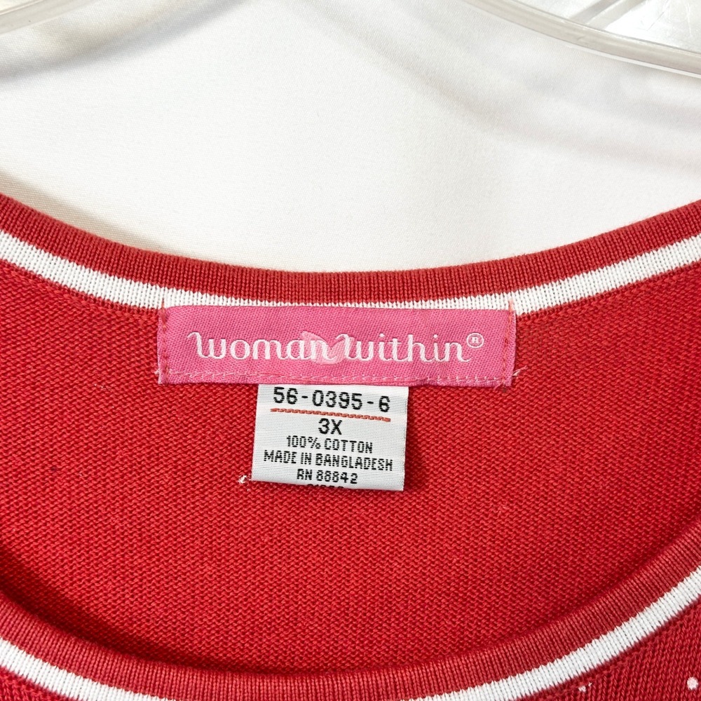 WoWoman Within Plus Size 3X Top Red White Polka Dot Cotton Short Sleeve 1833 - Picture 7 of 7